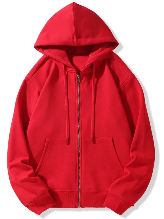 Solid Zipper Hoodie Women Warm Fleece